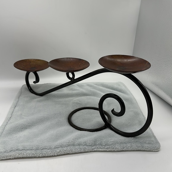 Wrought Iron Scroll Triple Pillar Candle Table-top Feature/Holder - Picture 4 of 15